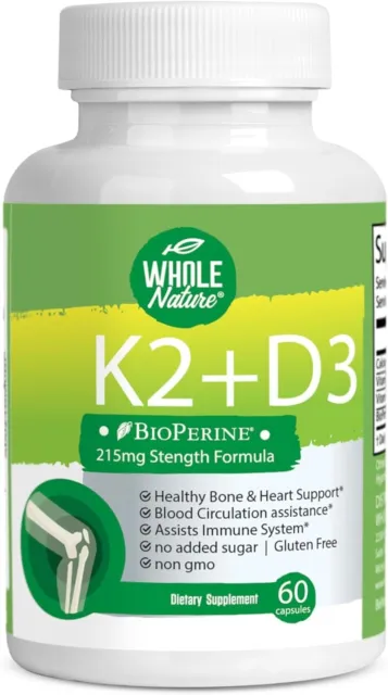 New K2 D3 Vitamin Supplement with BioPerine - Vegan Calcium Supplements with ...