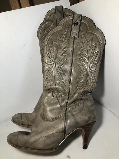 Vtg 80s Capezio Jeenz Bootz Gray leather dress cowboy boots heels Womans 8.5