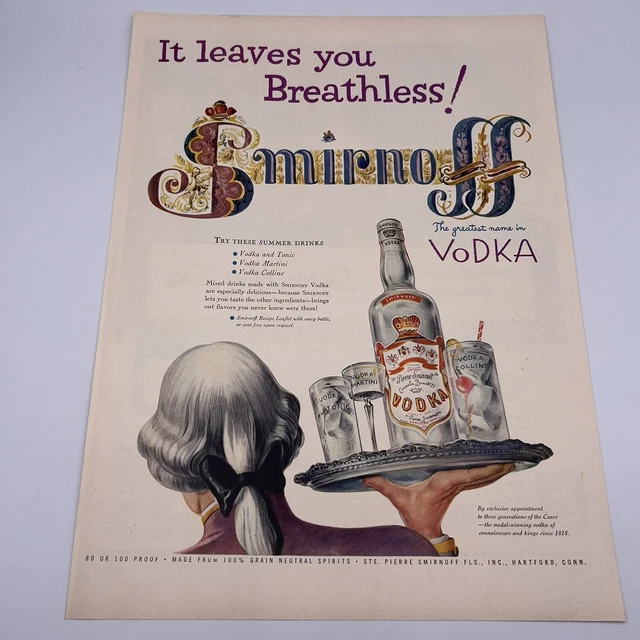 Smirnoff Vodka 1953 Vtg Print Ad 10x14" It leaves you breathless illustration
