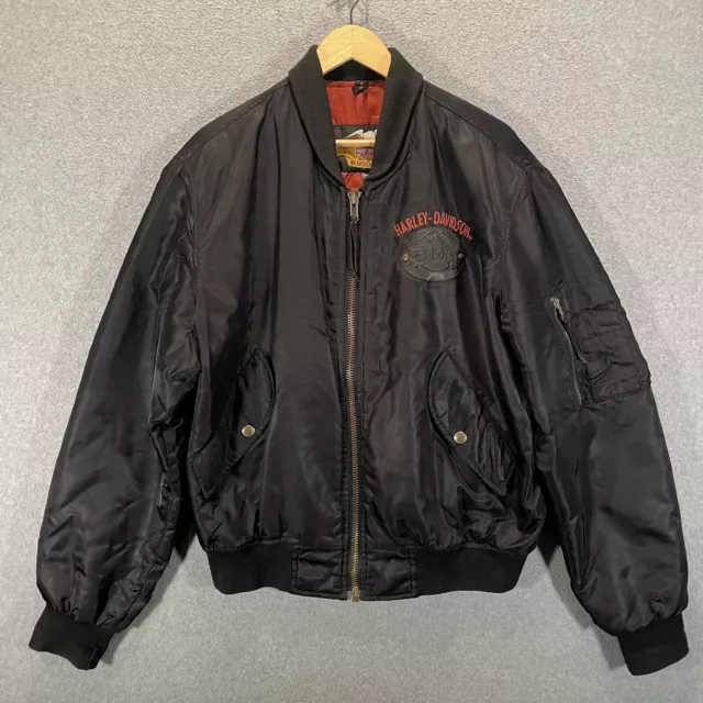 Harley Davidson Owners Group HOG Satin Bomber Jacket Men's Large Made in USA