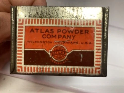 Atlas Powder Co. Blasting Caps Wilmington DE VTG Empty Tin Box, NO LID