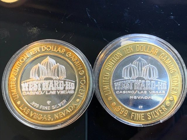 Lot Of 2 Westward- Ho Casino $10 Gaming Silver Strikes .999 Fine Silver Ltd UNC