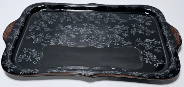 Temp-tations By Tara 17.5" Black Floral Lace Serving Tray With Chalkboard