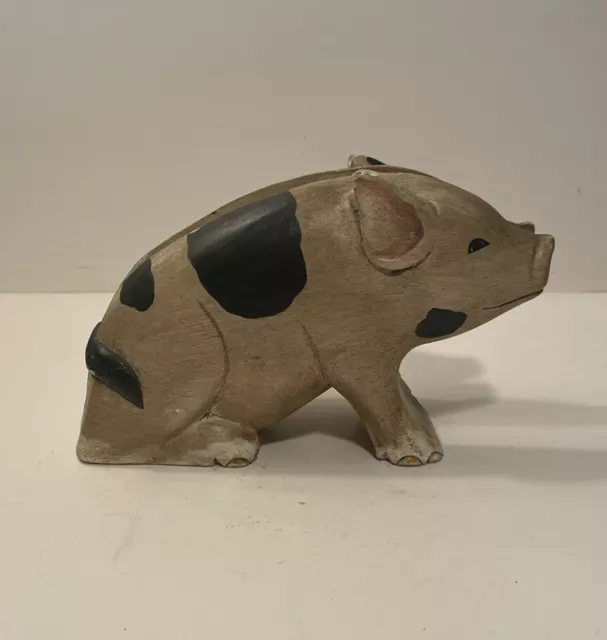 Vintage Wooden PIG Folk Art Napkin or Letter Holder Rustic Country, 6.75" Signed