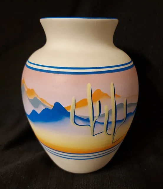 Vintage New West Pottery Hand Painted South Western Vase Artist signed SELLERS
