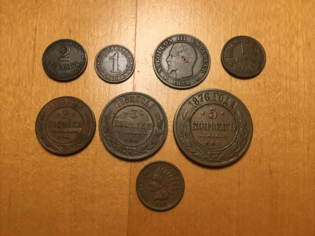 Kleines Münz-Konvolut, bestehend aus 8 verschiedenen alten Münzen, lesen !