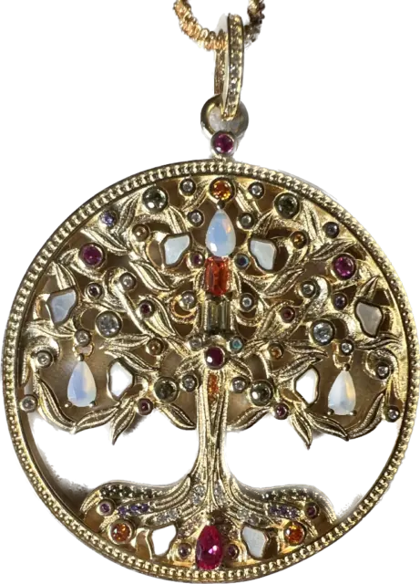 Natural Gemstone TREE OF LIFE Pendant 14K Yellow Gold on solid 925 necklace gp