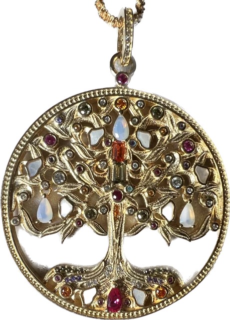 Natural Gemstone TREE OF LIFE Pendant 14K Yellow Gold on solid 925 necklace gp