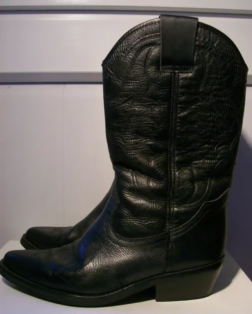 LADIES BLACK LEATHER RH Brand Cowboy Style Boots Size UK 8 EU 42