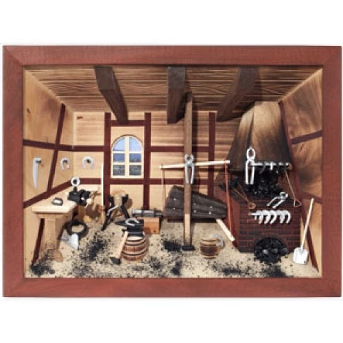 GERMAN 3D WOODEN Shadow Box Picture Diorama Blacksmith Farrier