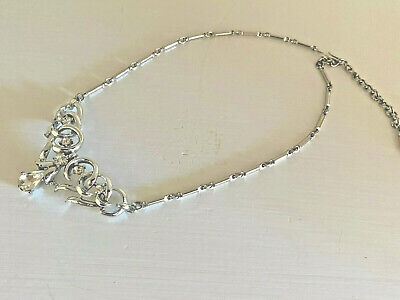 VTG CORO Silver Choker Necklace Tear-Drop Rhinestone V-Shape Costume Jewelry