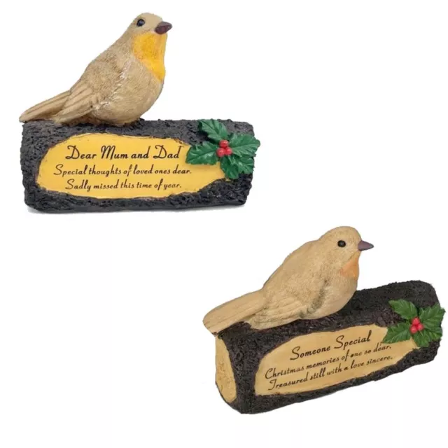 Christmas Robin On Log Memorial Mum Dad / Someone Special Garden Grave Ornaments