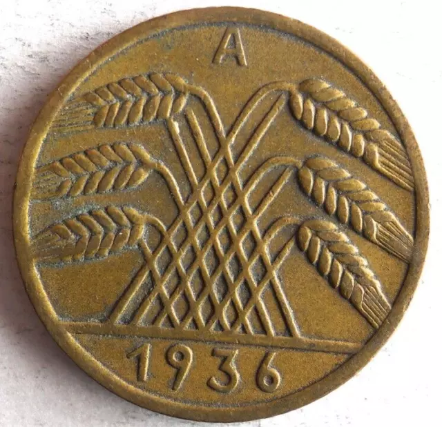 1936 WEIMAR GERMANY 10 REICHSPFENNIG - Great Coin German Bin #6