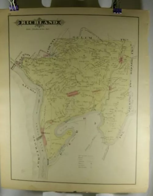 CL7 Original Antique Map c. 1877 Richland, Salem, Centerville  Clarion Cty, PA