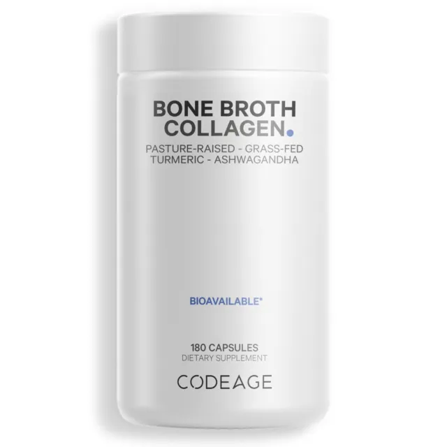 Codeage Bone Broth Collagen, Grass-Fed Organic Bovine+Chicken Bone Broth, 180 ct