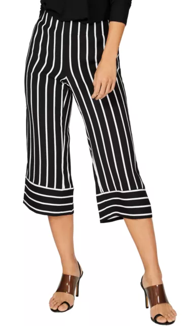 INC International Concepts Womens Striped Wide-Leg Cropped Pants Black