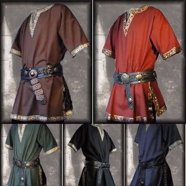 Men Medieval Renaissance Tunic Top Shirt Viking Norseman Saxon Cosplay Costume