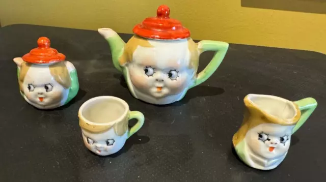 Antique Japan Nippon 20s Child's Tea Set Googly Eyes Grace Drayton Peek a Boo