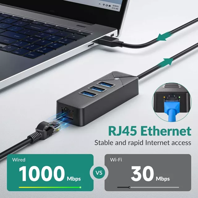 50cm USB3.0 HUB to Gigabit RJ45 Ethernet LAN Network Adapter 1000Mbps PC Laptop 2