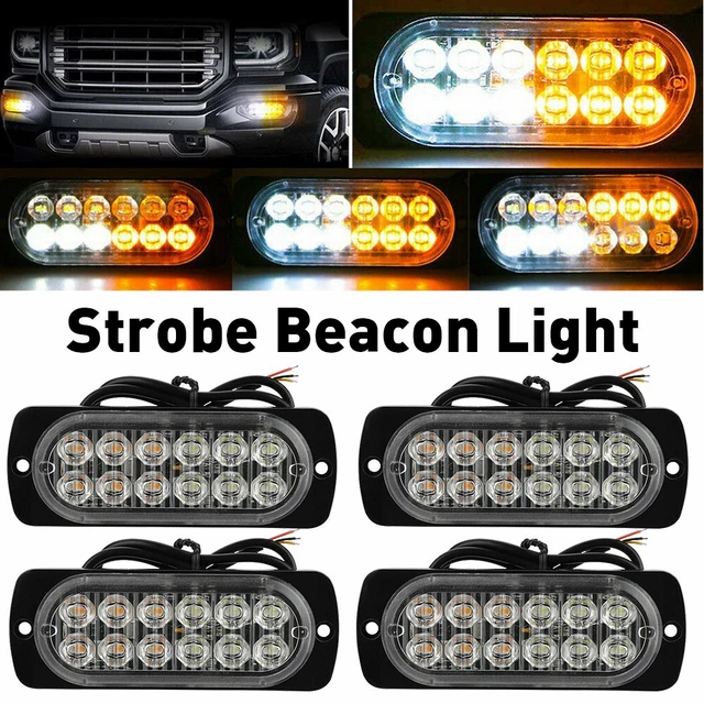 4X Amber/White 12 LED Car Truck Vehicles Beacon Flash Strobe Light Bar Universal