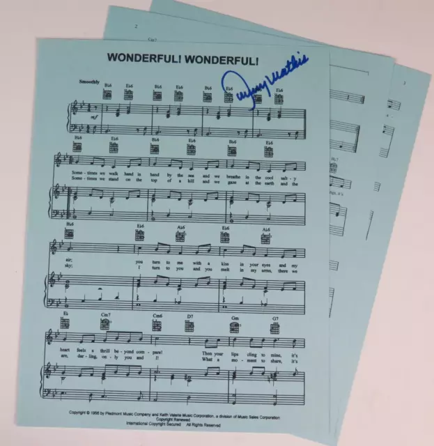 JOHNNY MATHIS Signed Autograph Auto "Wonderful! Wonderful!" Sheet Music JSA