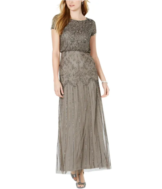 Adrianna Papell Womens Beaded Gown Dress, Brown, 4P