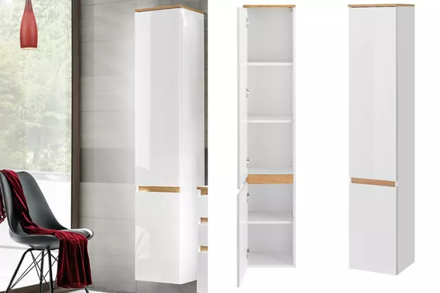 Tall Bathroom Cabinet Wall Storage Unit Modern Shelving White Gloss Oak Plat