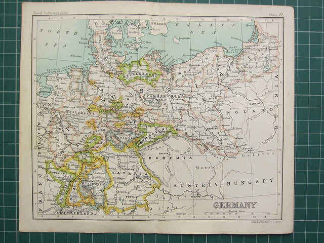 1896 Ancien Carte Empire De Allemagne Bavière Wurtemberg Brandenburg