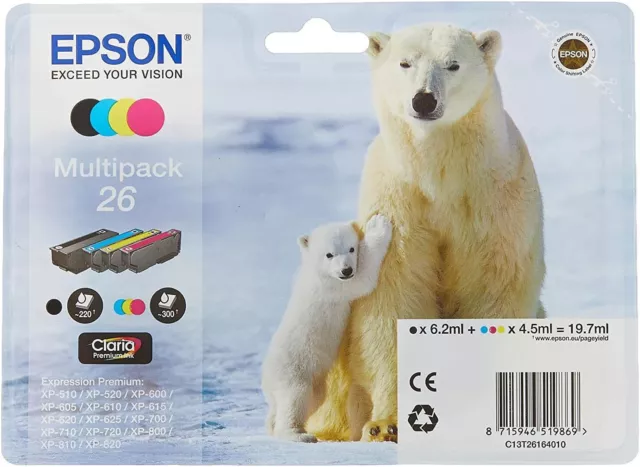Cartucce stampante Epson 26 multipack inchiostro originale orso polare C13T26164020