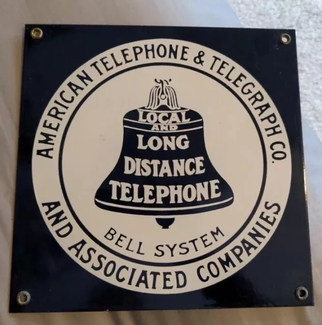 Vintage Bell System American Telephone & Telegraph Long Distance Porcelain Sign.