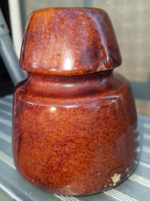 Vintage Ceramic/Porcelain Insulator - Brown Glaze - - Mushroom top threaded 2