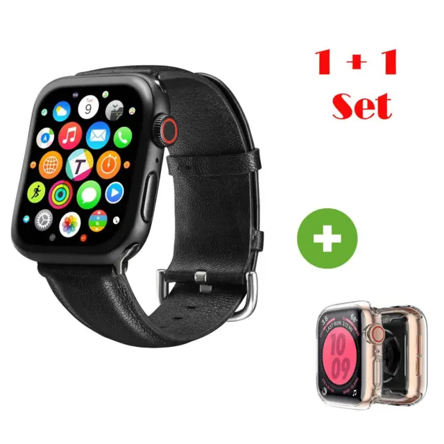 For Apple Watch 0 3 Leather Bracelet 38 MM Band Black Protection Case TPU
