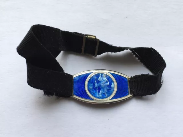 C1920s-30s VINTAGE ST CHRISTOPHER SILVER&GUILLOCHE ENAMEL BRACELET