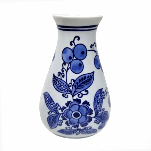 Vintage Blue And White Delft Style Floral Bud Vase Ceramic 6"