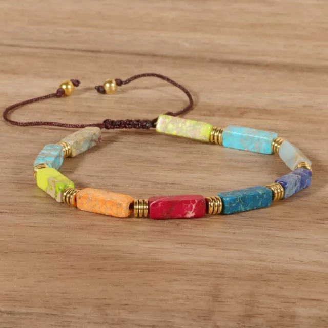 Natural Stone Bead 7 Chakra Reiki Healing Energy Protection Unisex Bracelet Gift