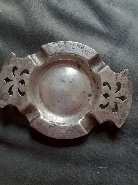 ANTIQUE SOLID SILVER ASHTRAY Engraved Hallmark.