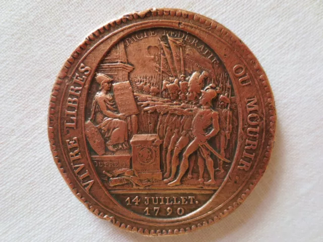 230 Jahre alte Französische Bronze Medaille von 1792 gewidmet an 14 Juillet 1790