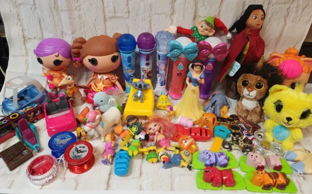 Junk Drawer Toy Lot Miscellaneous Toys , Dolls, Sing Along Microphones , Plush