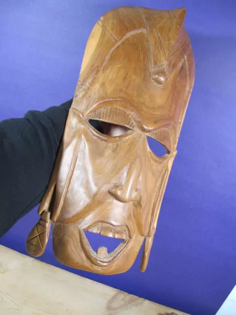 Vintage Mask wooden wall hanging Hand carved African mid century wall decor