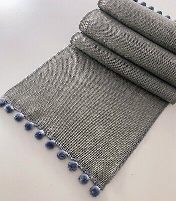 Silver Grey Handmade 100% Natural Hessian Table Runner with Pompoms 30cm x 120cm