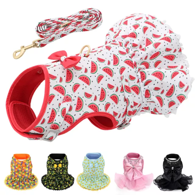 Fancy Dog Harness Dress with Leash Set Summer Puppy Girl Skirt Cat Apparel XS-L