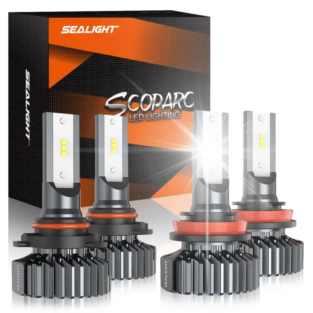 9005+H11 LED Headlight Bulbs Kit High Low Beam CSP CANBUS 6000K Bright SEALIGHT