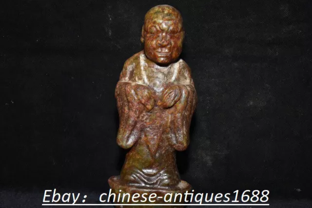 18.5cm Chinese old Hongshan Culture Hetian jade Hand-carved man people statue