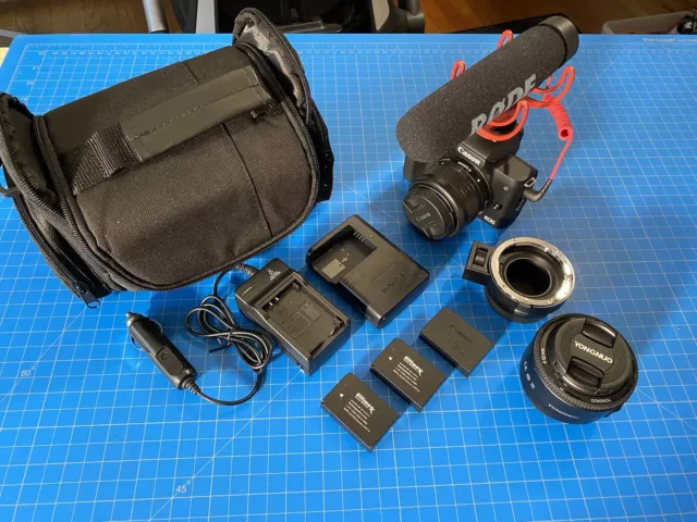 Canon EOS M50 Mirrorless Digital Camera, Extra Lens, Adapter, Rode Mic, Bag