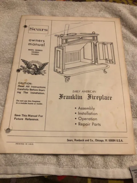 Chimenea Franklin vintage modelo manual para propietarios #143.84521-84531