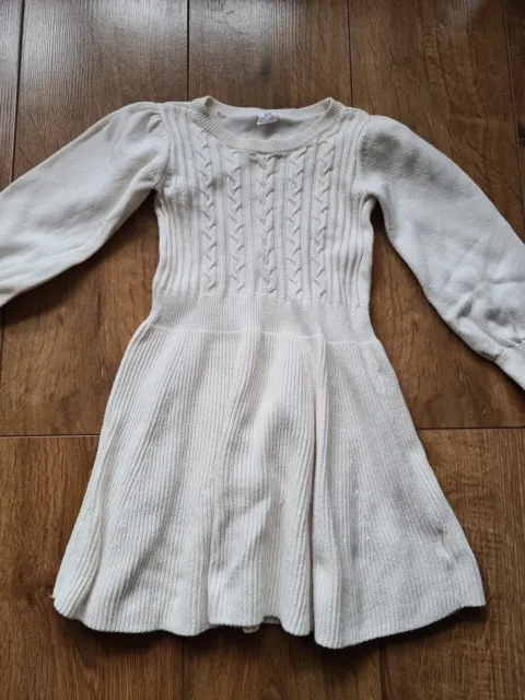 Gap Girls Ivory Cream Long Sleeve Cable Knit Jumper Sweater Dress Size 5 Years