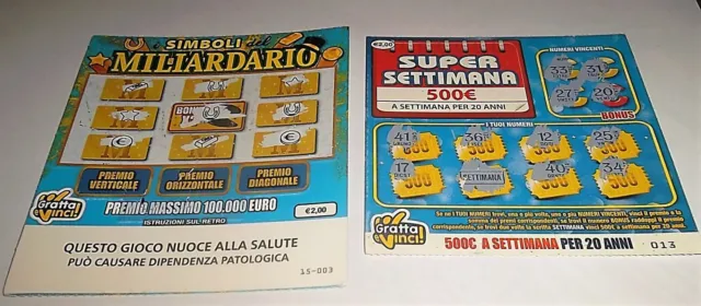 Super Settimana 500 Euro- I Simboli Del Miliardario- 2 Gratta  E Vinci Da E.2,00