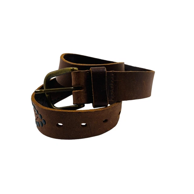 Ceinture Mixte 87cm X 4cm En Cuir Marron Et Coton écru - Taille 34 (max 80cm)