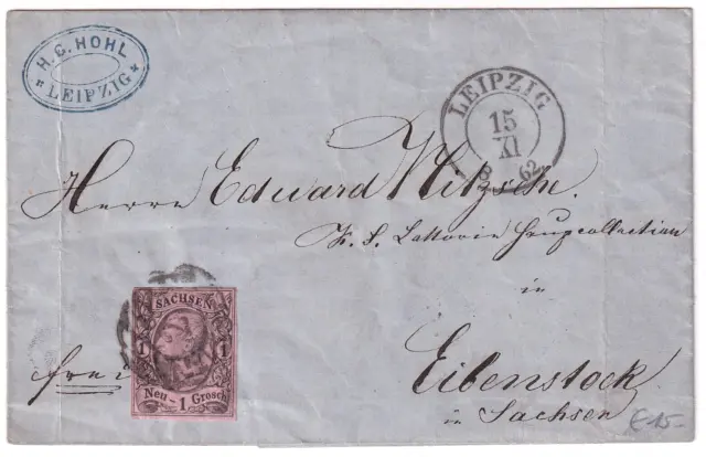 Altdeutschland Sachsen Mi.Nr. 8 König Johann I Brief Leipzig - Eibenstock 1862