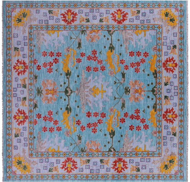 9' Square Handmade William Morris Wool Rug - Q19265
